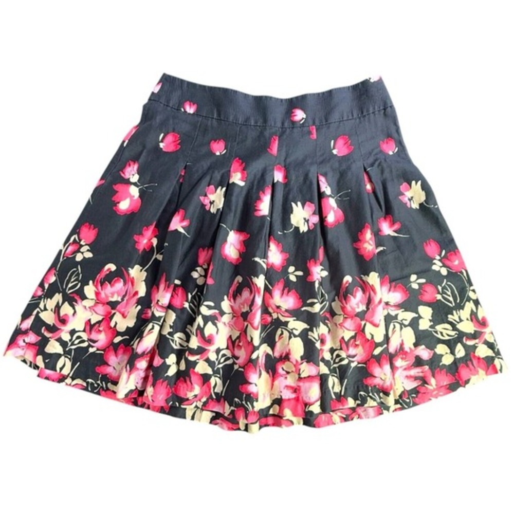 George Women's Black With Pink Floral Pleated Skirt Size 14 Side‎ Zipper Closure